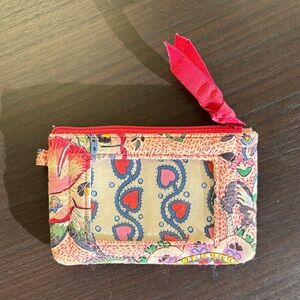 Vera Bradley Stitched Flowers Zip ID Case Small Wallet